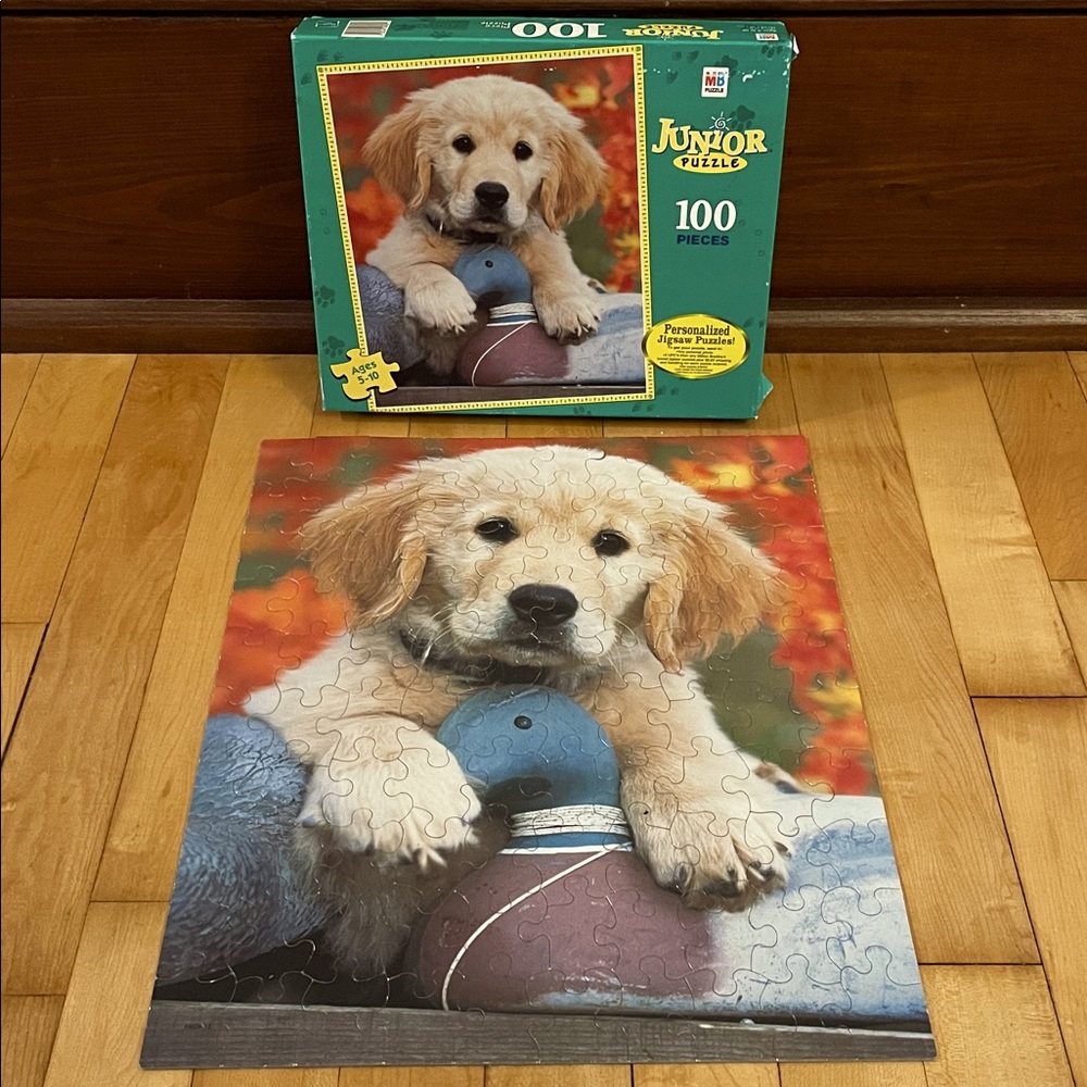 Vintage 2000 Milton Bradley Junior Golden Retriever Puppy 100 Piece Puzzle